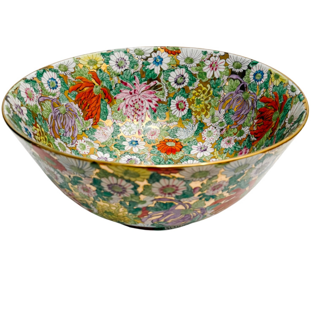 Vintage Millefleur Gold Ground Punch Bowl
