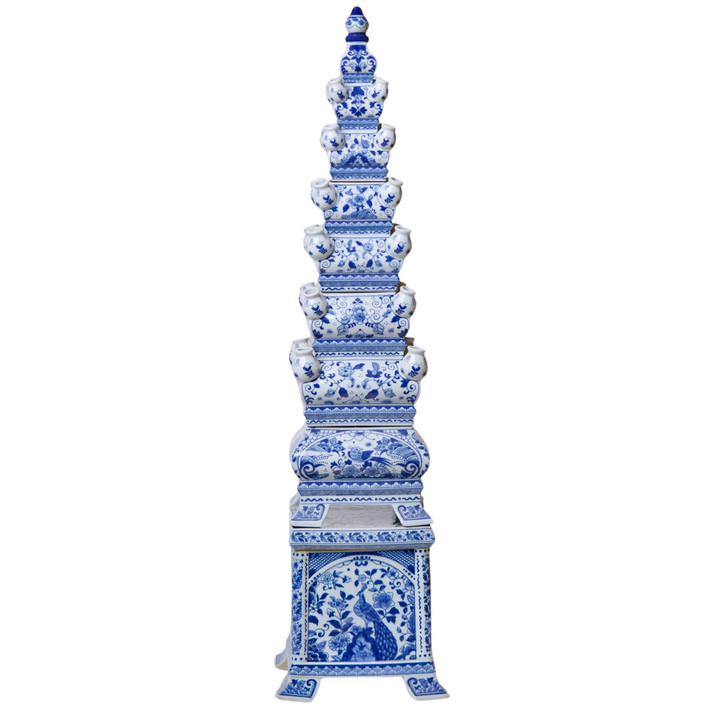 X-Large Blue & White Multi-Tier Delft Style Tulipiere Tower Vase