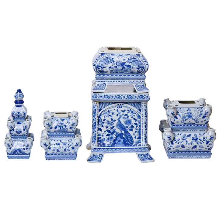 X-Large Blue & White Multi-Tier Delft Style Tulipiere Tower Vase