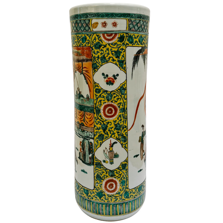X-Large Chinese Famille Verte Porcelain Umbrella Stand