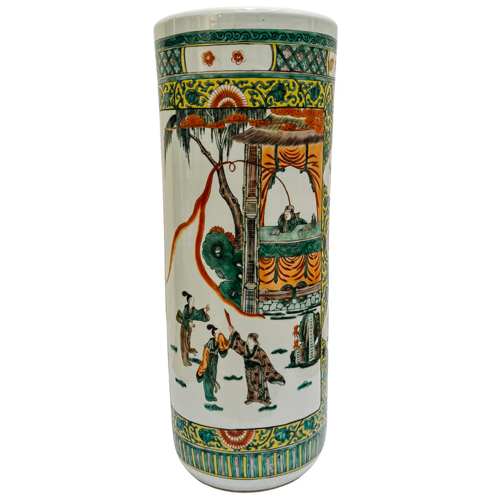 X-Large Chinese Famille Verte Porcelain Umbrella Stand