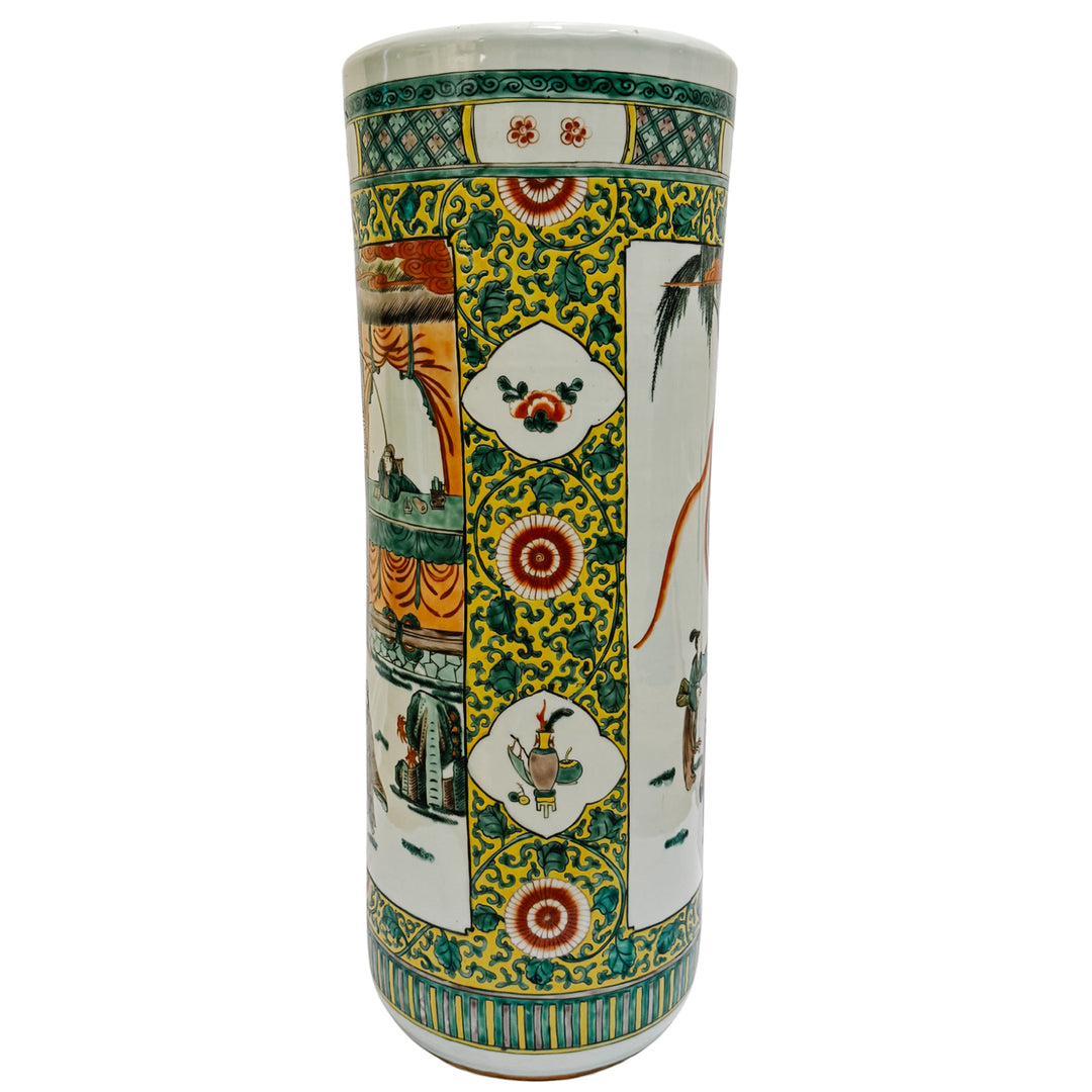 X-Large Chinese Famille Verte Porcelain Umbrella Stand