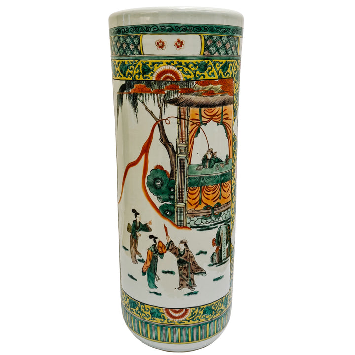 X-Large Chinese Famille Verte Porcelain Umbrella Stand