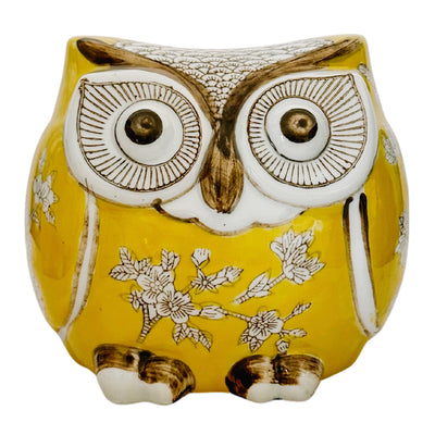Yellow & Brown Porcelain Owl Figurine