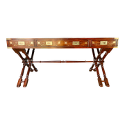 Anglo Indian Military Campaign Trestle Writing Desk With Brass Inlay