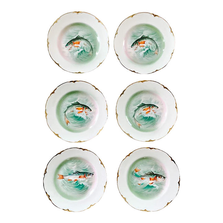 Antique American Sterling China Fish Plates Set House of Andaloo