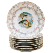 Antique German Fish Plates, Set Of 8