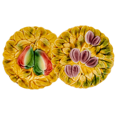Pair Of Antique Sarreguemines Majolica Fruit Plates