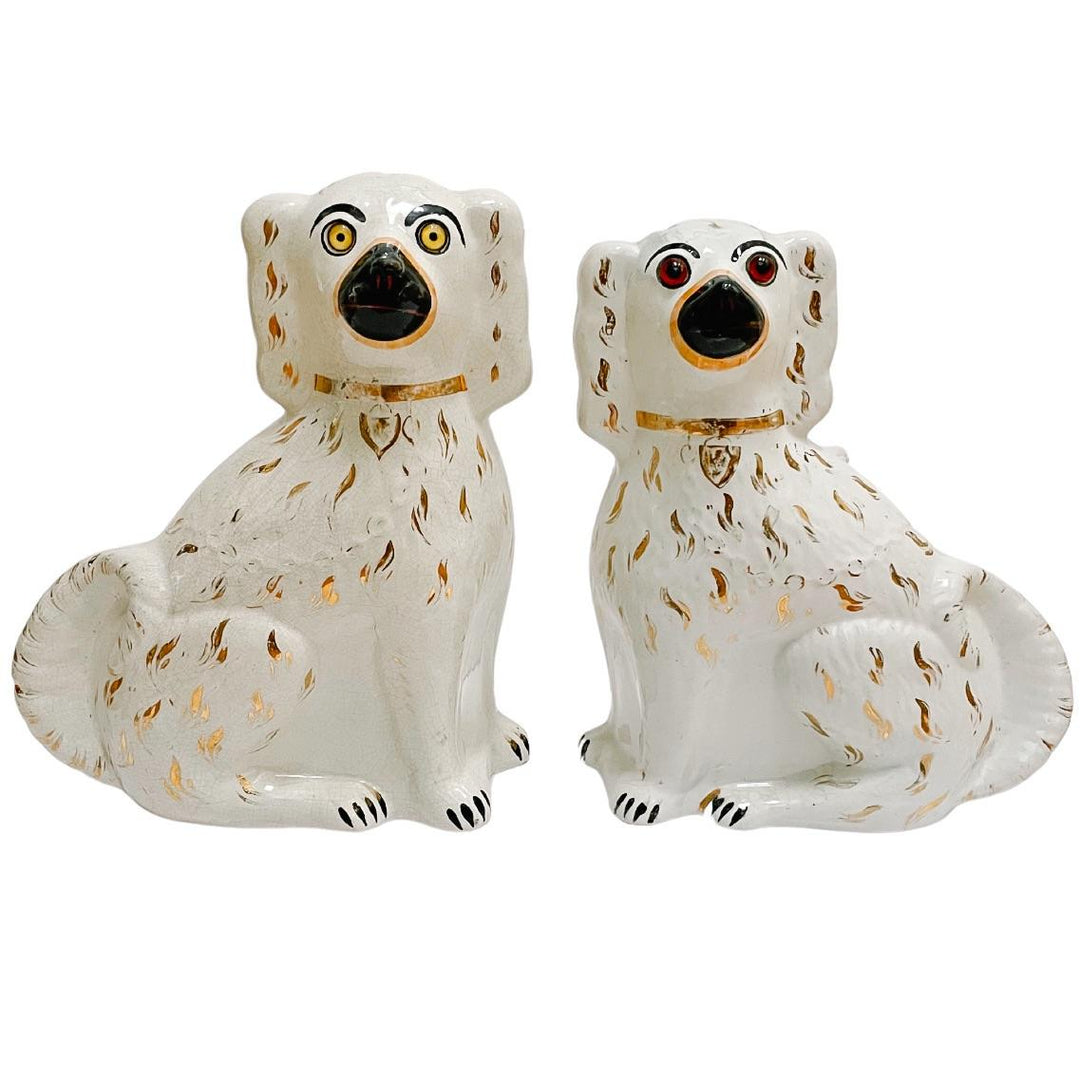 Antique Staffordshire Spaniel Dogs With Glass Eyes