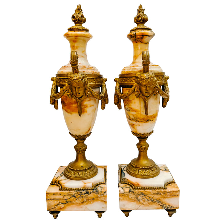 Pair of 19th Century French Louis XVI Style Marble and Gilt Bronze Cassolettes