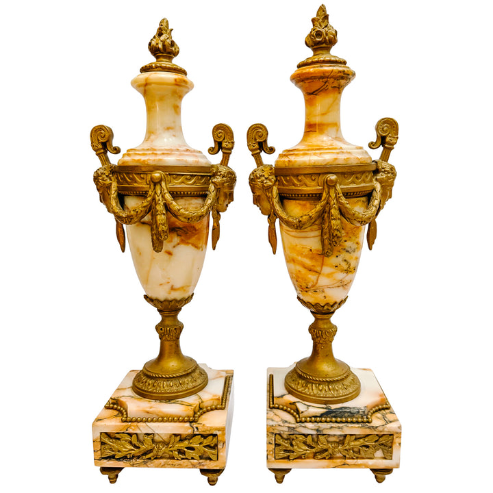 Pair of 19th Century French Louis XVI Style Marble and Gilt Bronze Cassolettes