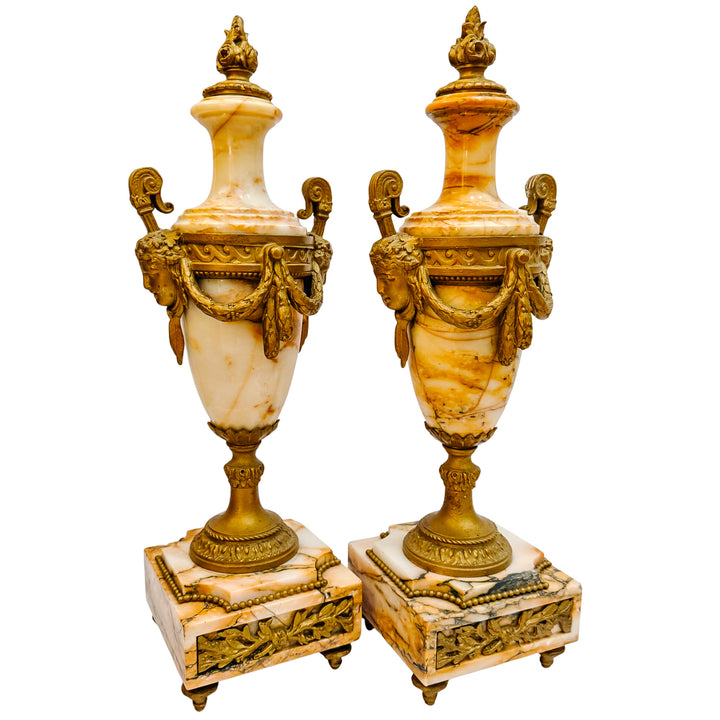 Pair of 19th Century French Louis XVI Style Marble and Gilt Bronze Cassolettes