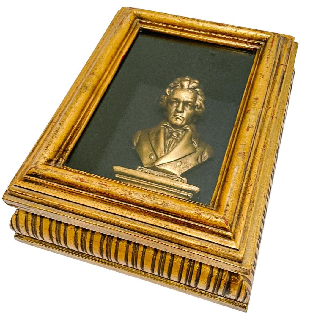 Beethoven & Liszt Busts Lacquered Giltwood Composer Shadow Boxes