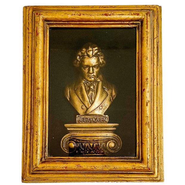 Beethoven & Liszt Busts Lacquered Giltwood Composer Shadow Boxes