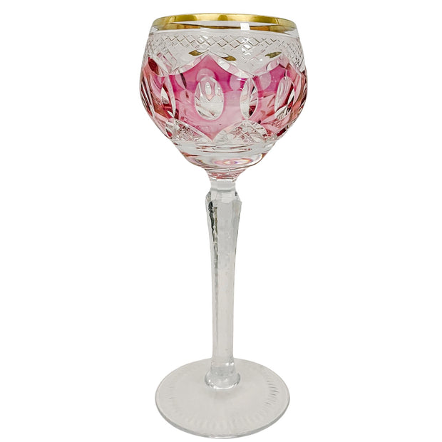 Bohemian Colored Cut Crystal Wine Hock Stem Glasses