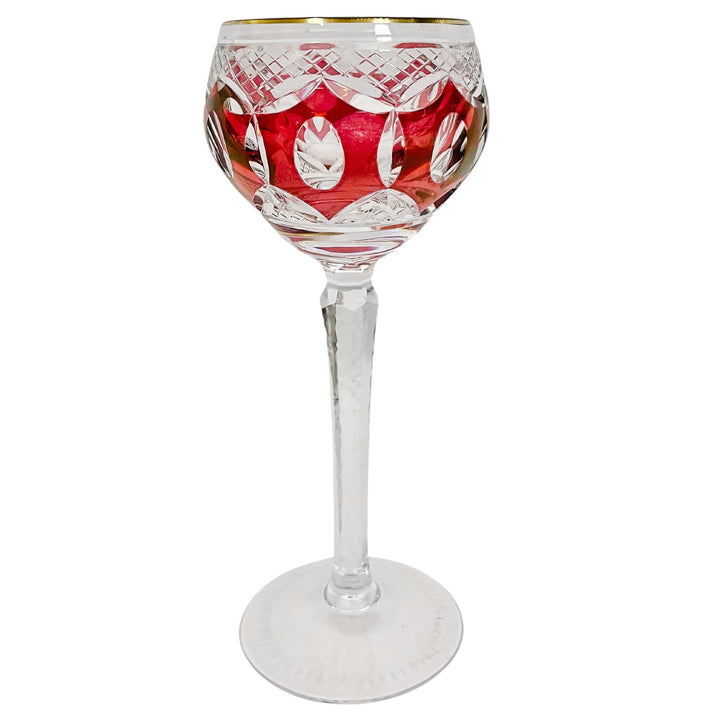 Bohemian Colored Cut Crystal Wine Hock Stem Glasses