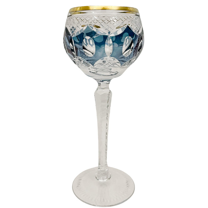 Bohemian Colored Cut Crystal Wine Hock Stem Glasses