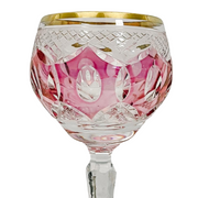 Bohemian Colored Cut Crystal Wine Hock Stem Glasses