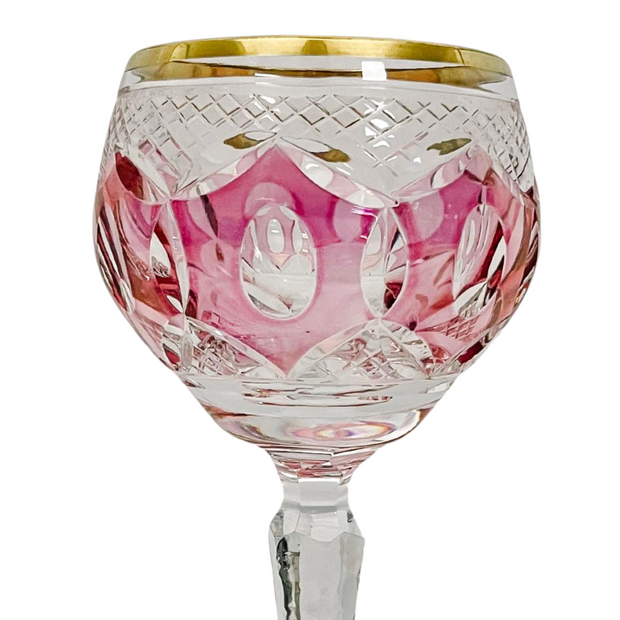 Bohemian Colored Cut Crystal Wine Hock Stem Glasses