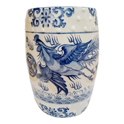 Chinese Blue & White Garden Stool With Dragon & Phoenix