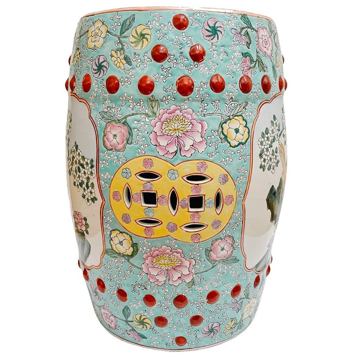 Chinese Famille Rose Turquoise Ground Cranes Garden Stool