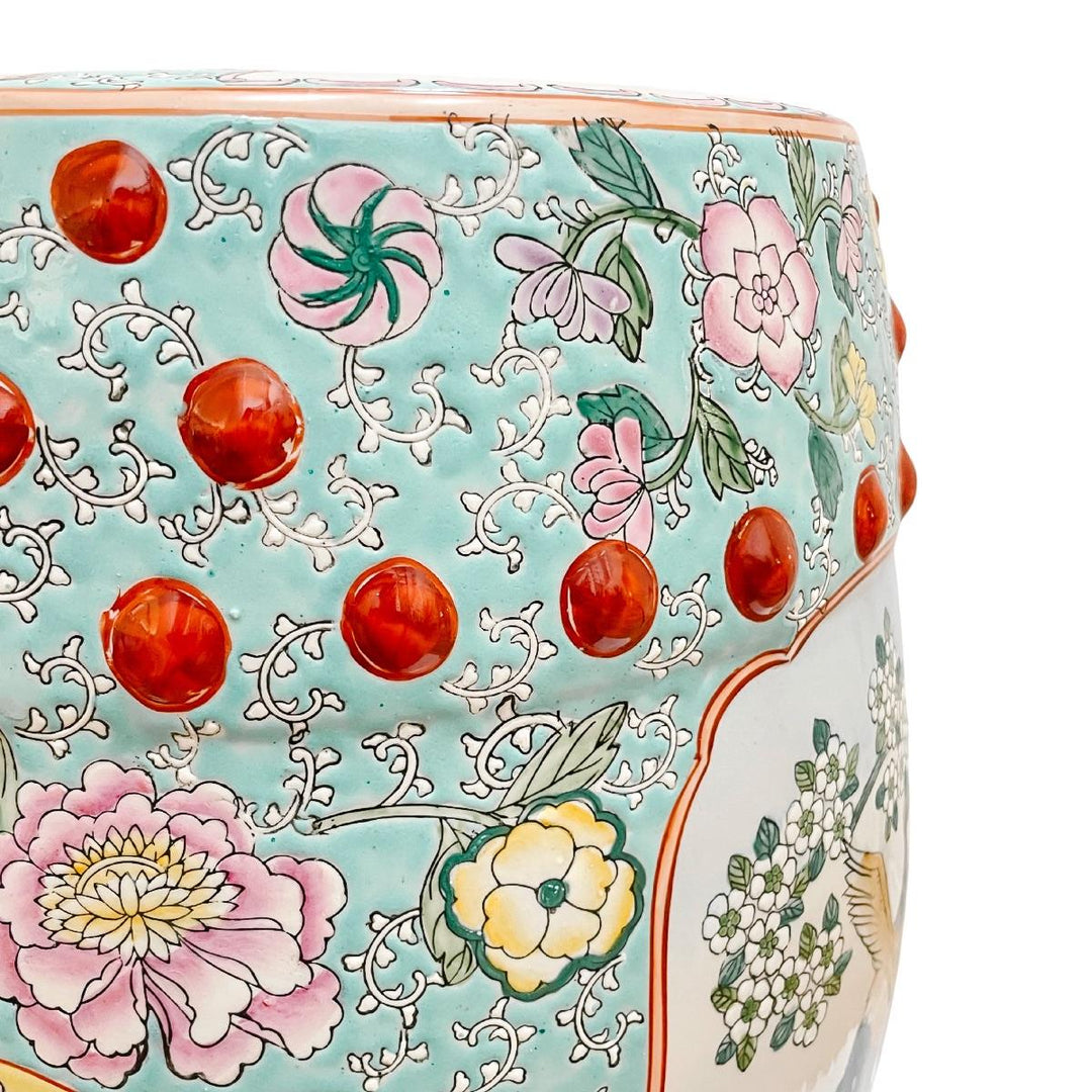 Chinese Famille Rose Turquoise Ground Cranes Garden Stool