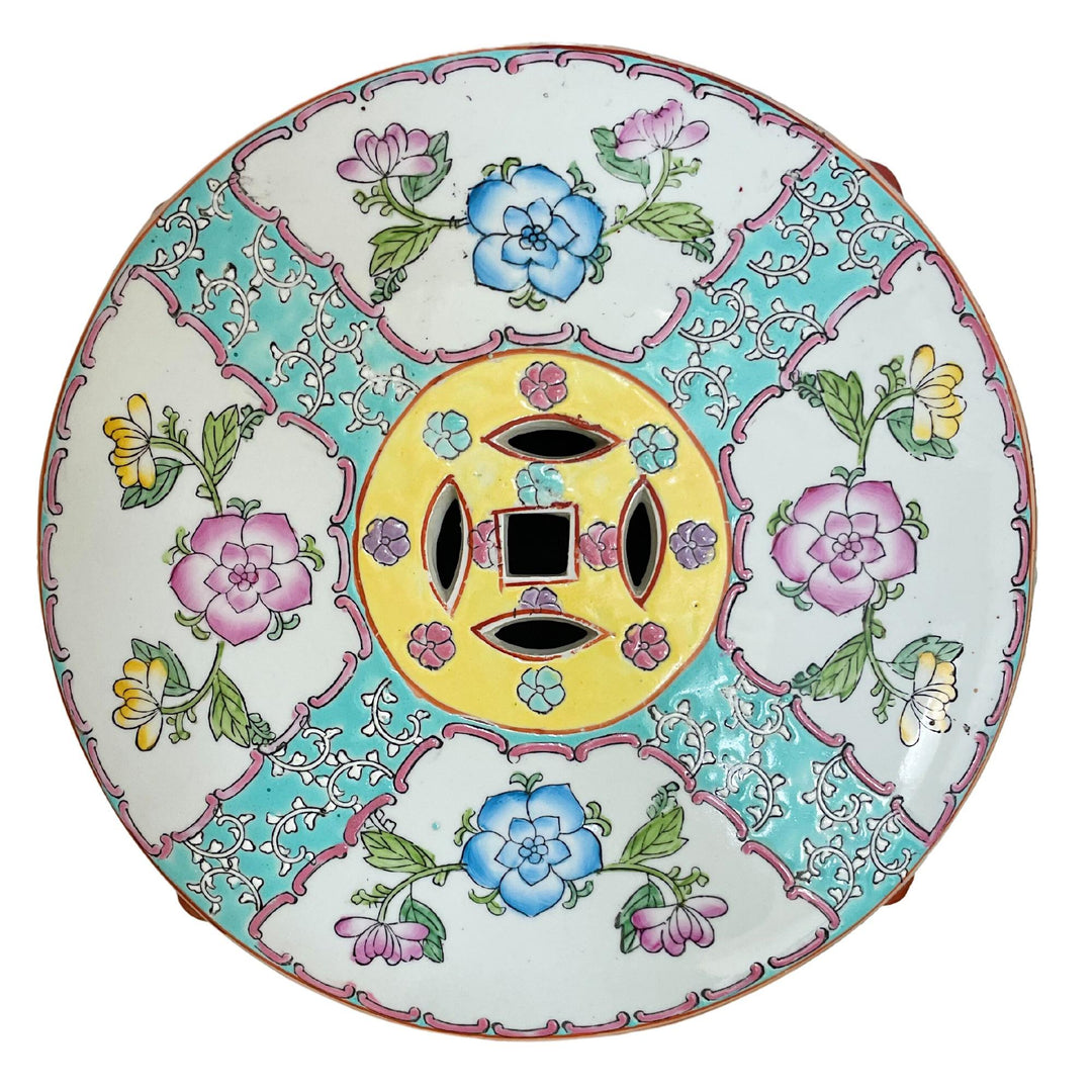 Chinese Famille Rose Turquoise Ground Cranes Garden Stool