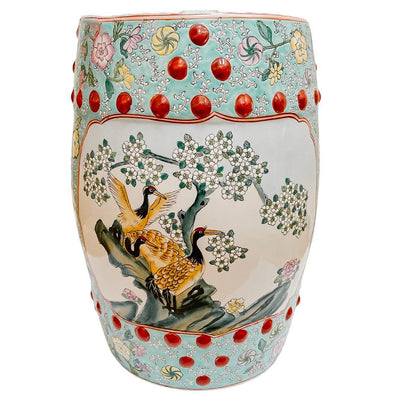 Chinese Famille Rose Turquoise Ground Cranes Garden Stool