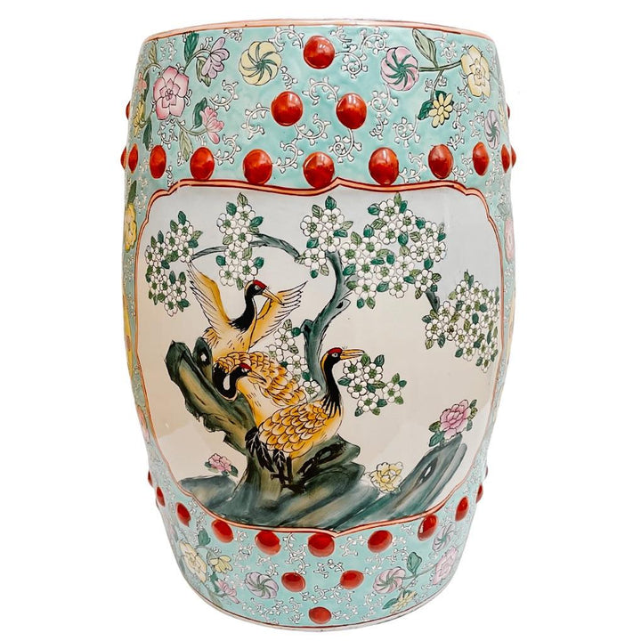 Chinese Famille Rose Turquoise Ground Cranes Garden Stool