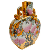 Chinese Gold Mirrored Moon Flask Vase With Pink Peaches