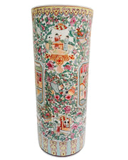 Extra Tall Chinoiserie Rose Medallion Umbrella Stand