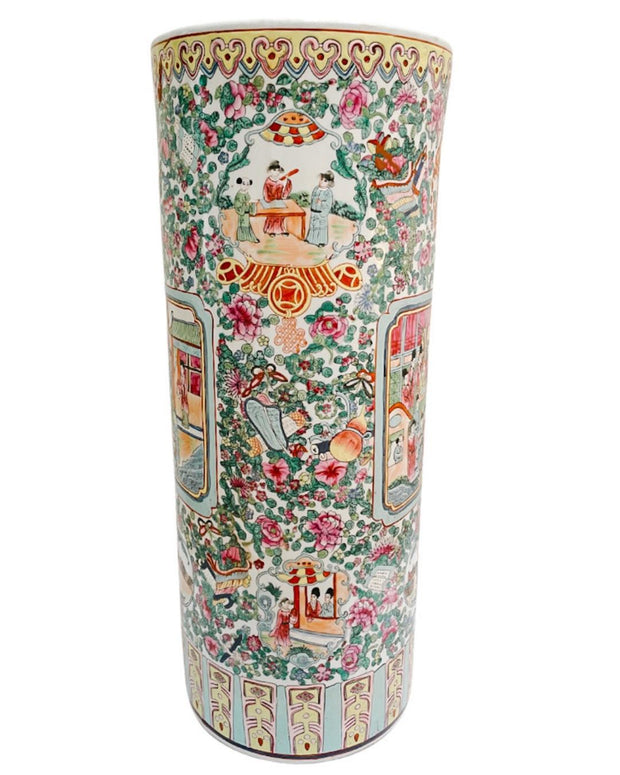 Extra Tall Chinoiserie Rose Medallion Umbrella Stand