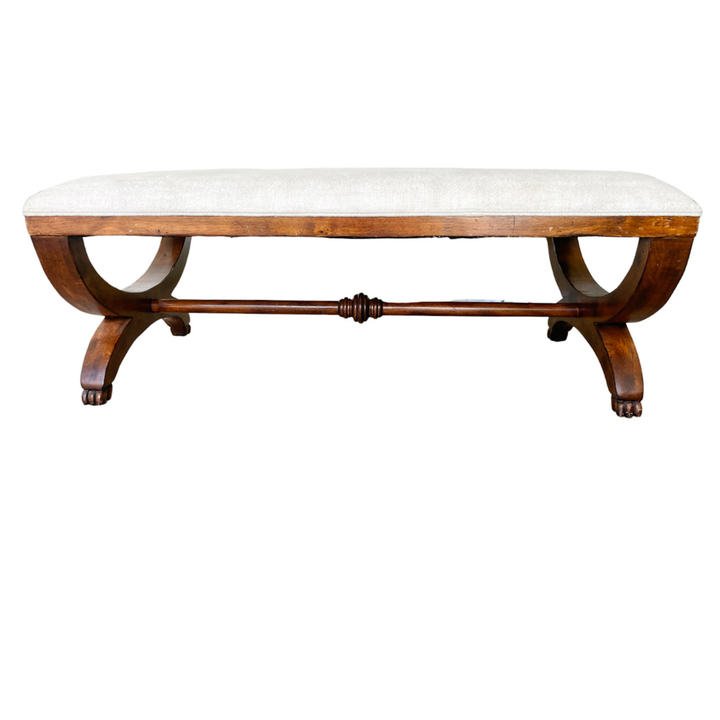 Chippendale Mahogany Upholstered Curule Bench With Paw Feet