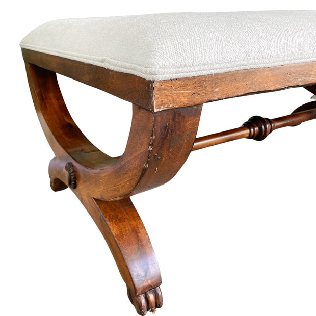 Chippendale Mahogany Upholstered Curule Bench With Paw Feet