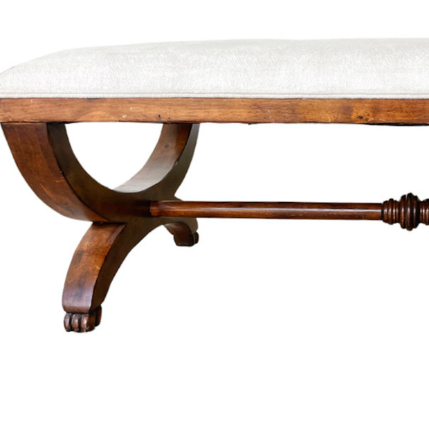 Chippendale Mahogany Upholstered Curule Bench With Paw Feet