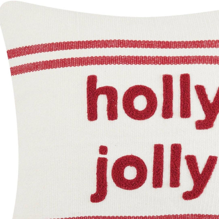 Holly Jolly Red Stripe Boucle Embroidered Christmas Pillow