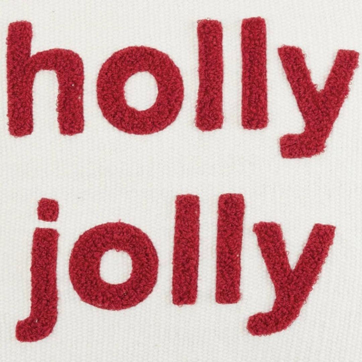 Holly Jolly Red Stripe Boucle Embroidered Christmas Pillow