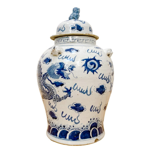 XL Chinoiserie Blue & White Imperial Dragon Temple Jar