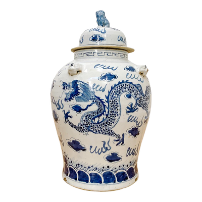 XL Chinoiserie Blue & White Imperial Dragon Temple Jar