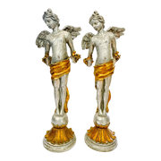 Vintage Baroque Silvered & Gilt Putti Candlestick Holders