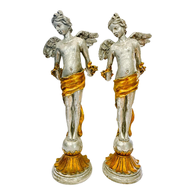 Vintage Baroque Silvered & Gilt Putti Candlestick Holders