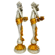 Vintage Baroque Silvered & Gilt Putti Candlestick Holders