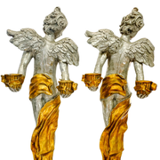 Vintage Baroque Silvered & Gilt Putti Candlestick Holders