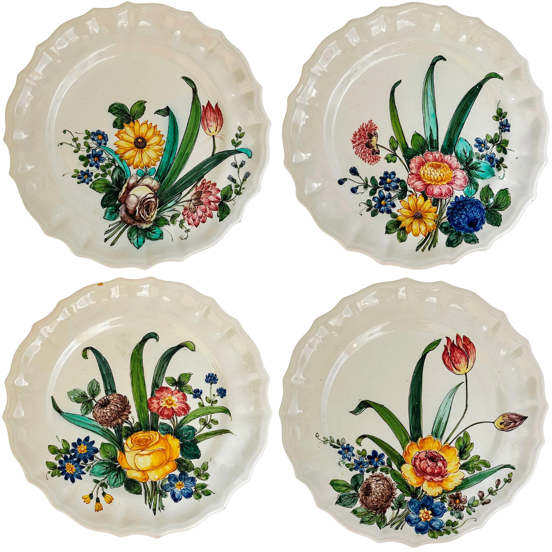 early-20th-century-cantagalli-italian-renaissance-majolica-hand-painted-floral-plates-set