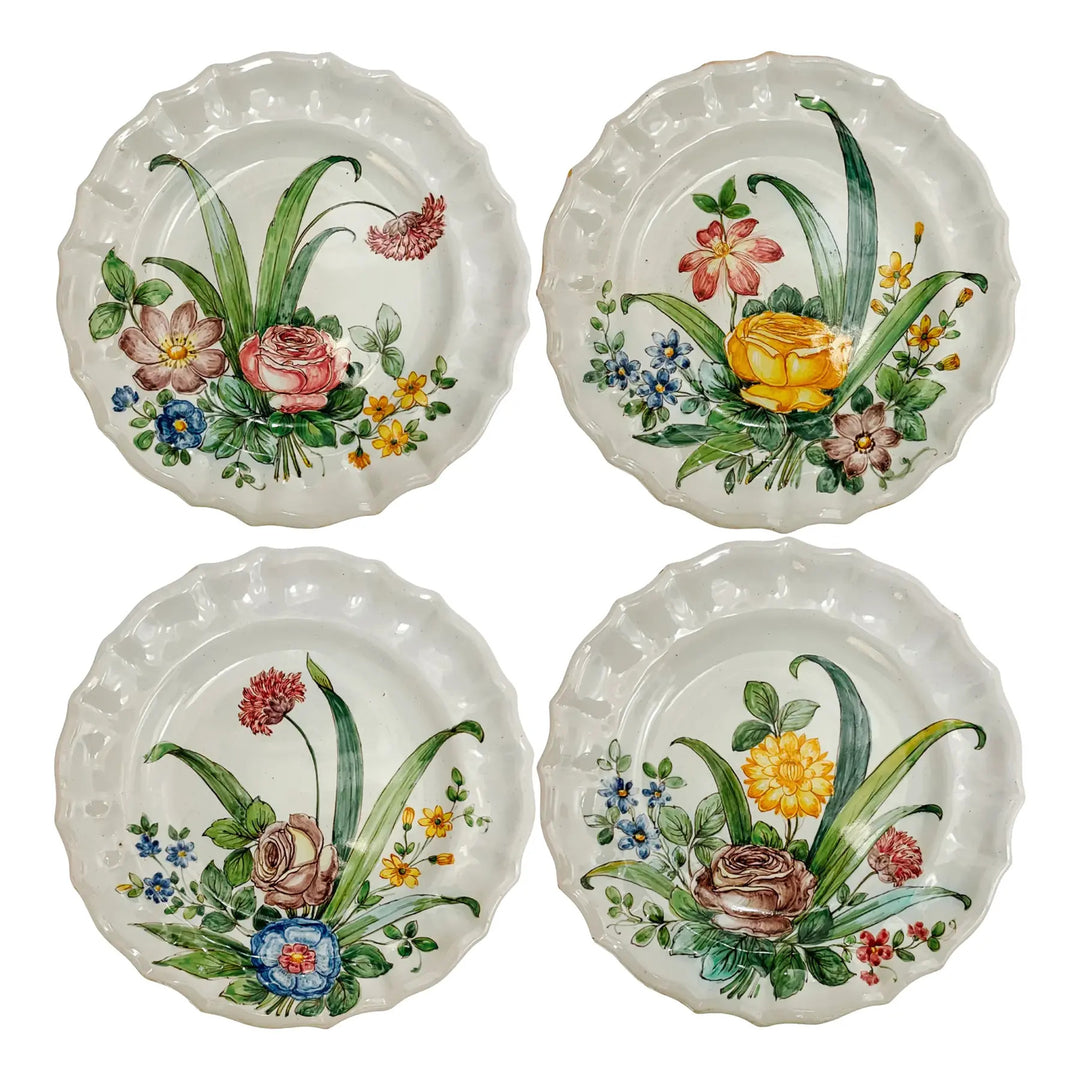 Cantagalli Italian Renaissance Majolica Hand-Painted Floral Plates