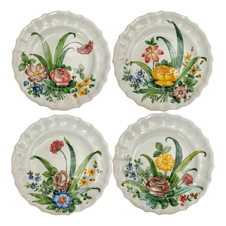 Cantagalli Italian Renaissance Majolica Hand-Painted Floral Plates