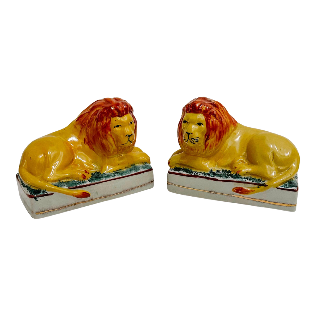 Antique English Staffordshire Recumbent Lions