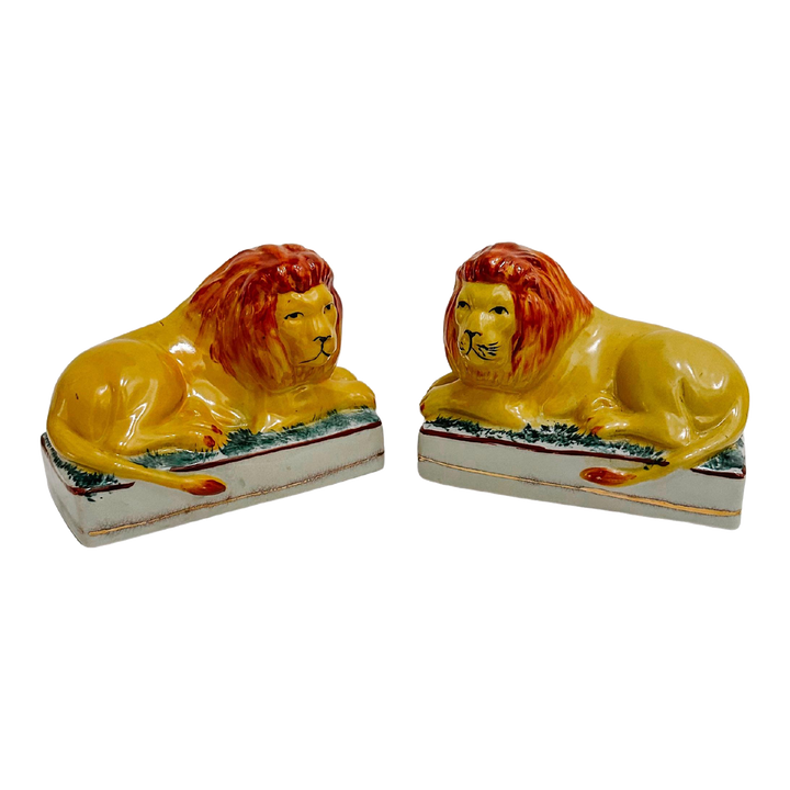 Antique English Staffordshire Recumbent Lions