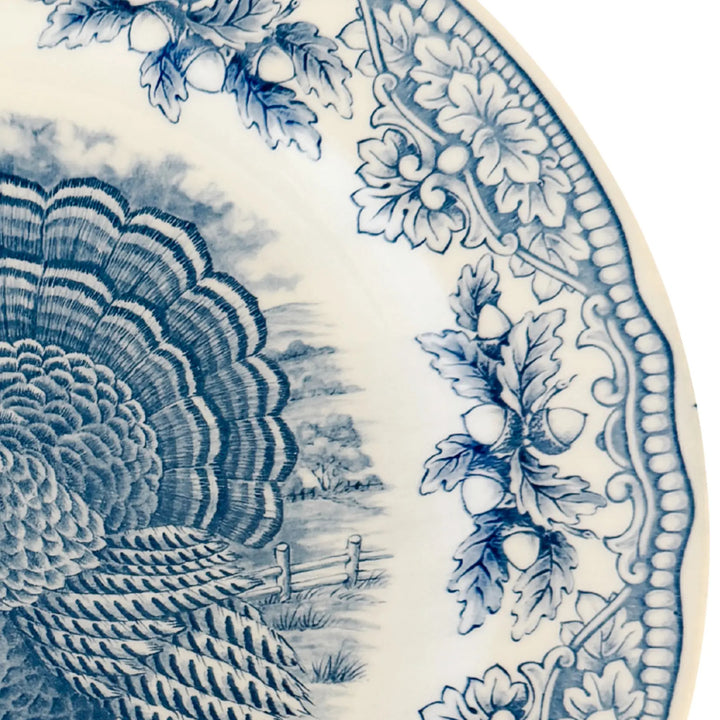 English Blue & White Transferware Turkey Thanksgiving Dinner Plates, Set of 12