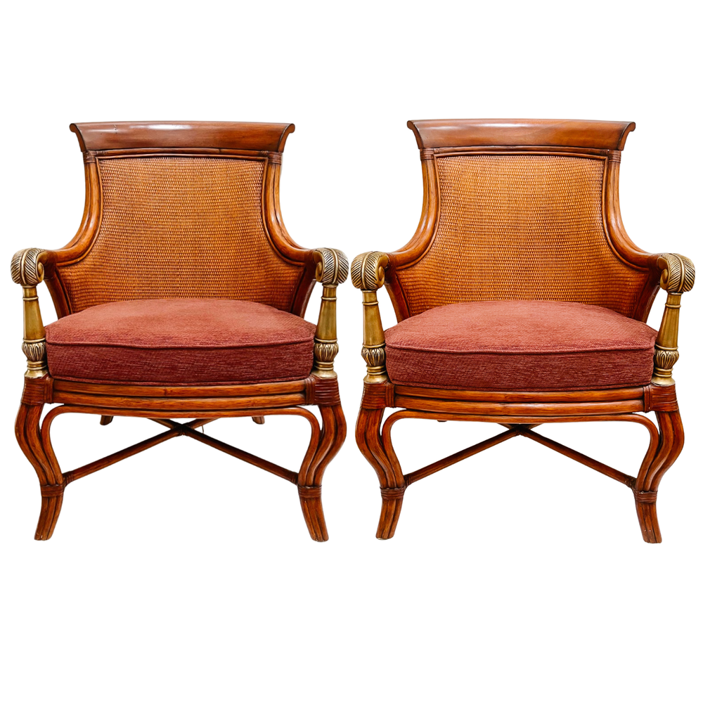 Vintage Ethan Allen Bermuda Armchairs With Brass Details